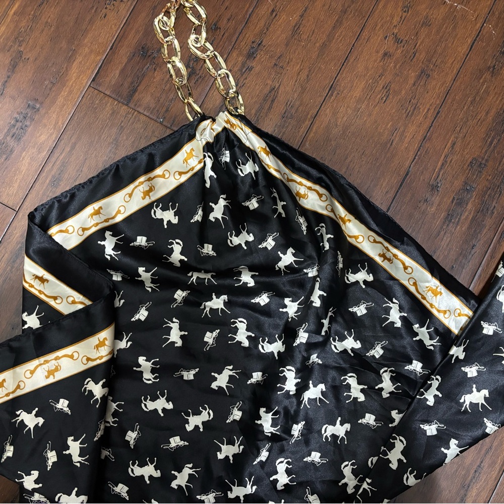 Chic Black and Gold Chain Strap Scarf Top